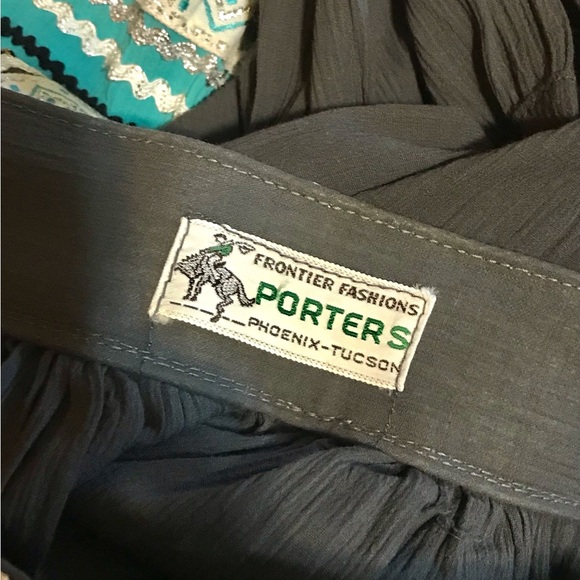 Vintage 1940s 1950s Gray & Turquoise Metallic Ric Rac Patio Skirt Set Western XS - Picture 6 of 12